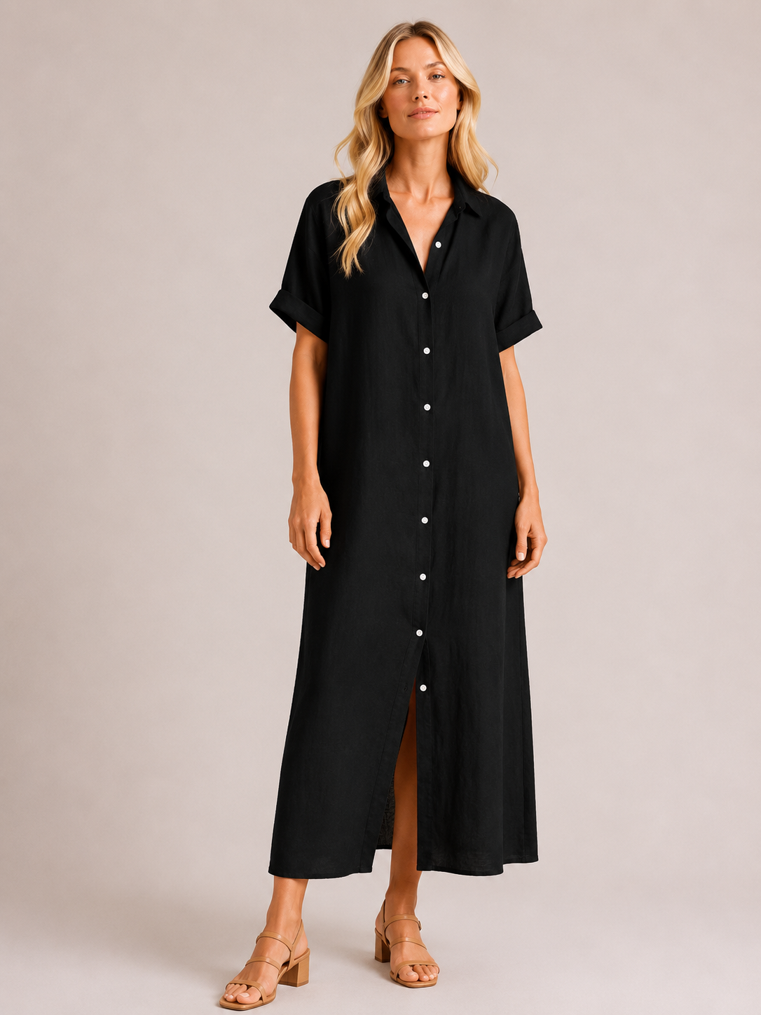 Iris - Women’s Cotton Summer Shirt Midi Dress-jurk-Lyrasue-Black-XS-Lyrasue