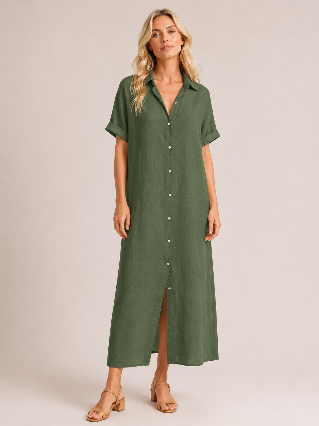 Iris - Women’s Cotton Summer Shirt Midi Dress-jurk-Lyrasue-Green-XS-Lyrasue