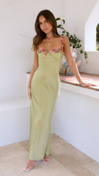 Calista - Women's Satin Flower Strap Maxi Dress-Women Dresses Maxi-Lyrasue-Lyrasue