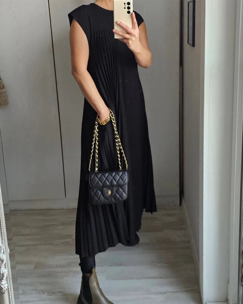 Calliope - Women's Sleeveless Pleated A-Line Midi Dress-Lyrasue-Lyrasue