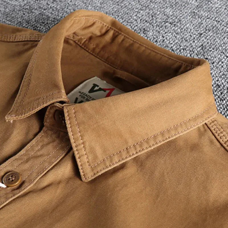 Denvy - Men's Utility Overshirt with Chest Pockets-Men Shirts Casual_shirts-Lyrasue-Lyrasue