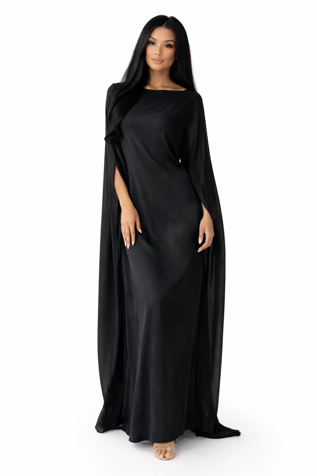 Elanor – Woman Draped Sleeve Summer Maxi Dress-Maxi Dress - AS - Womens - Dresses-Lyrasue-Black-S-Lyrasue