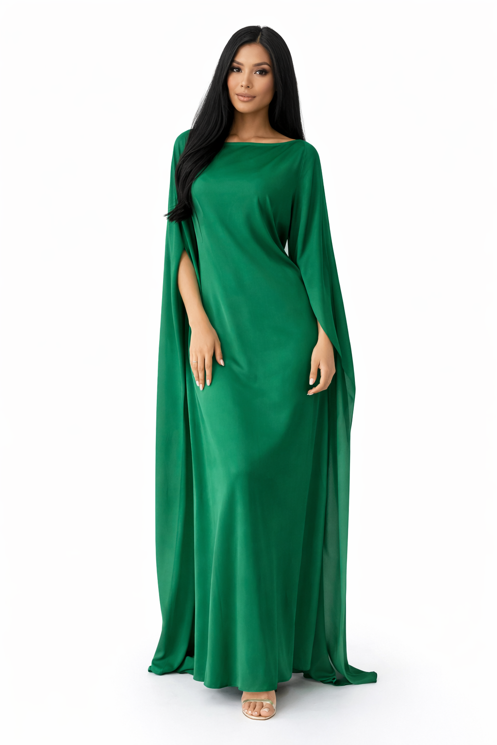 Elanor – Woman Draped Sleeve Summer Maxi Dress-Maxi Dress - AS - Womens - Dresses-Lyrasue-Green-S-Lyrasue