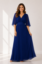 Everleigh - Women's Elegant V Neck Pleated Maxi Dress-Maxikleider-Lyrasue-Lyrasue
