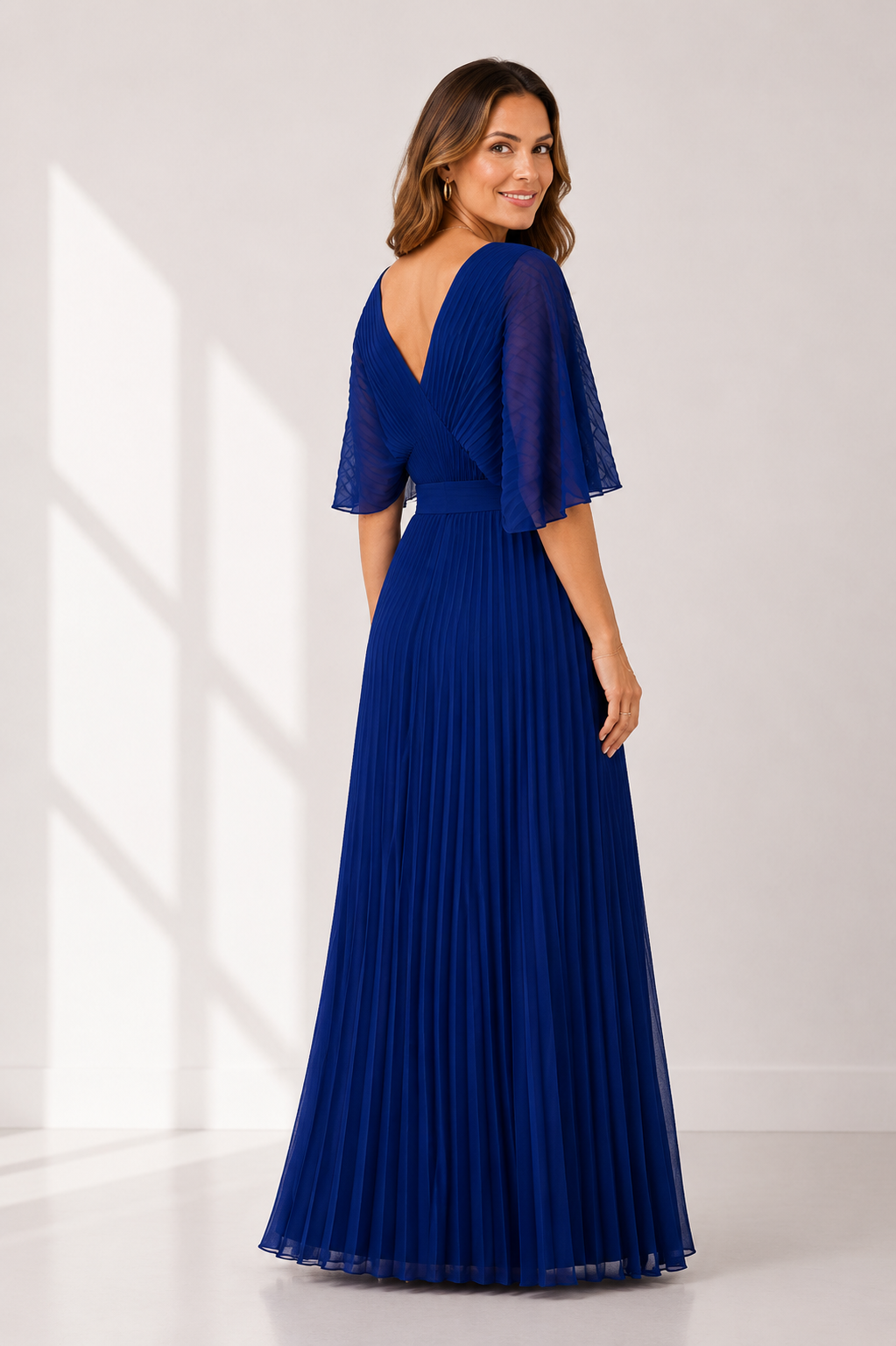 Everleigh - Women's Elegant V Neck Pleated Maxi Dress-Maxikleider-Lyrasue-Lyrasue