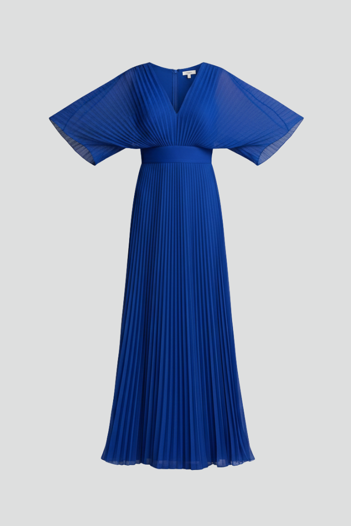 Everleigh - Women's Elegant V Neck Pleated Maxi Dress-Maxikleider-Lyrasue-Lyrasue