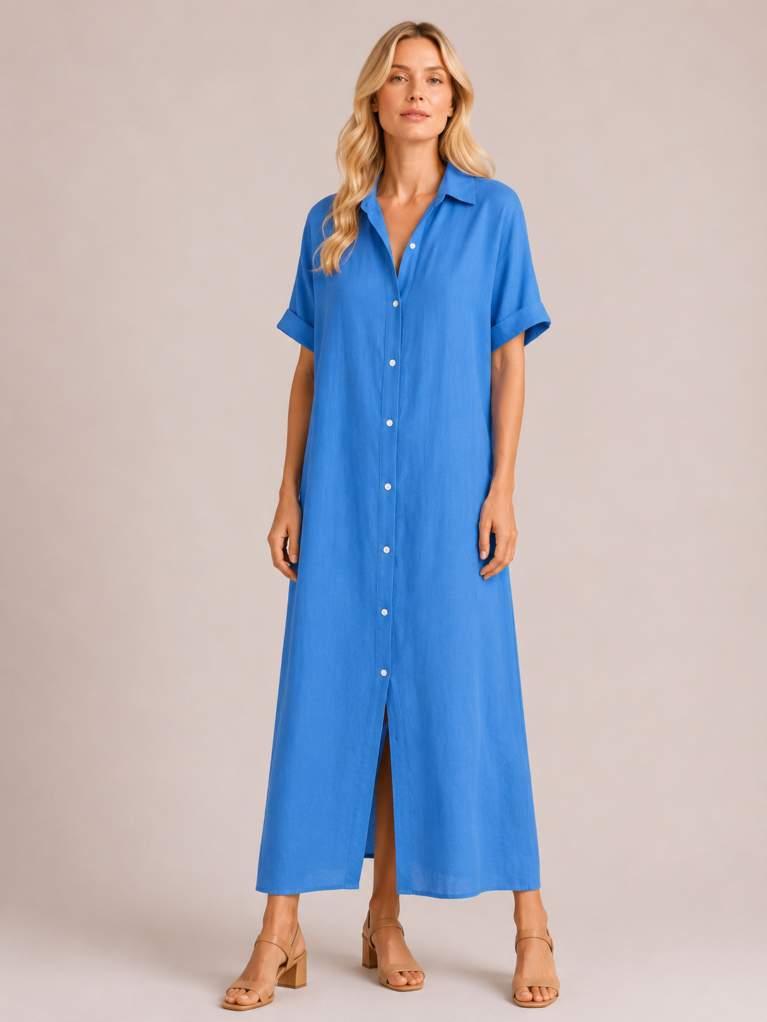 Iris - Women’s Cotton Summer Shirt Midi Dress-jurk-Lyrasue-Blue-XS-Lyrasue
