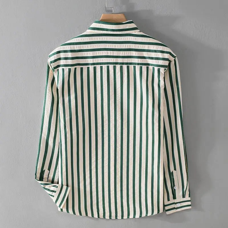 Jan - Men’s Classic Striped Button-Up Shirt with Chest Pocket-Men Shirts Casual_shirts-Lyrasue-Lyrasue