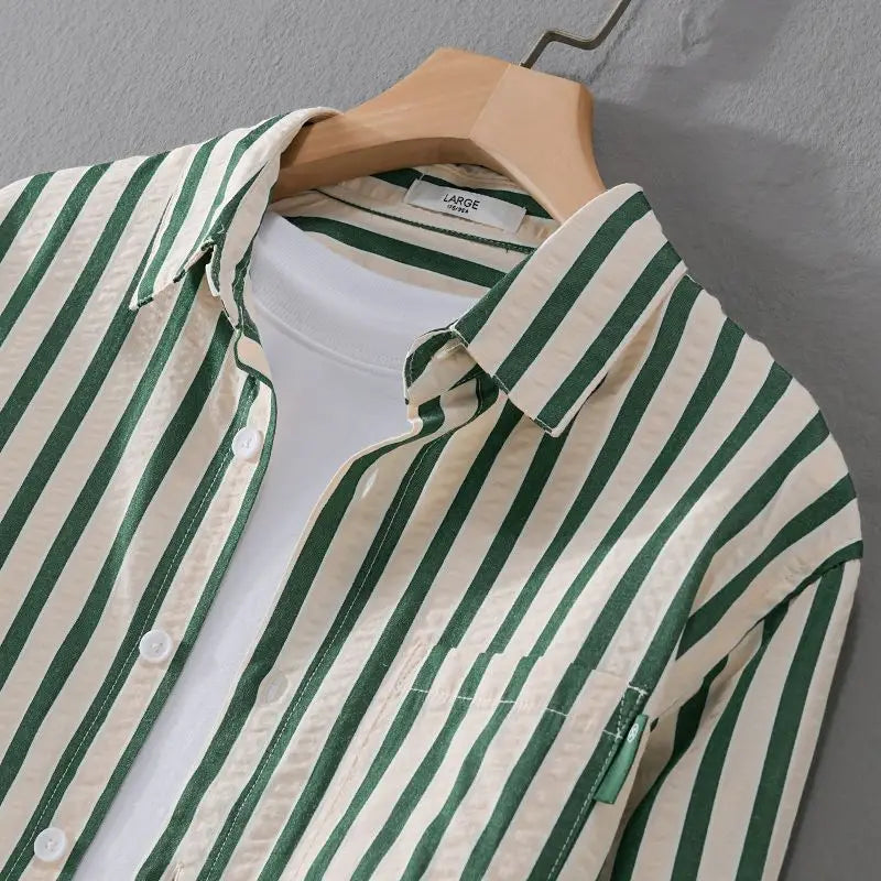 Jan - Men’s Classic Striped Button-Up Shirt with Chest Pocket-Men Shirts Casual_shirts-Lyrasue-Lyrasue