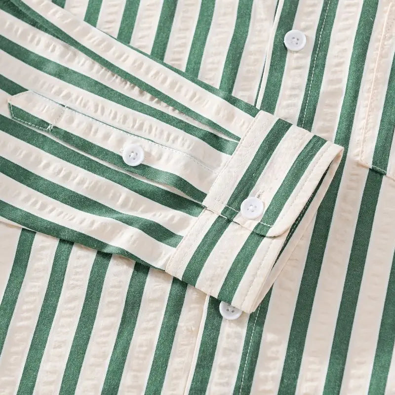 Jan - Men’s Classic Striped Button-Up Shirt with Chest Pocket-Men Shirts Casual_shirts-Lyrasue-Lyrasue