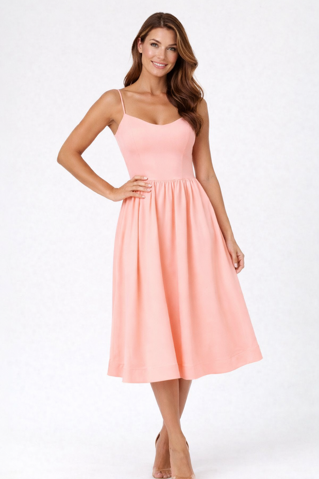 Kate – Women Flowing Midi Dress Lightweight Summer Occasion Dress-Women's Dresses-Lyrasue-Pink-S-Lyrasue