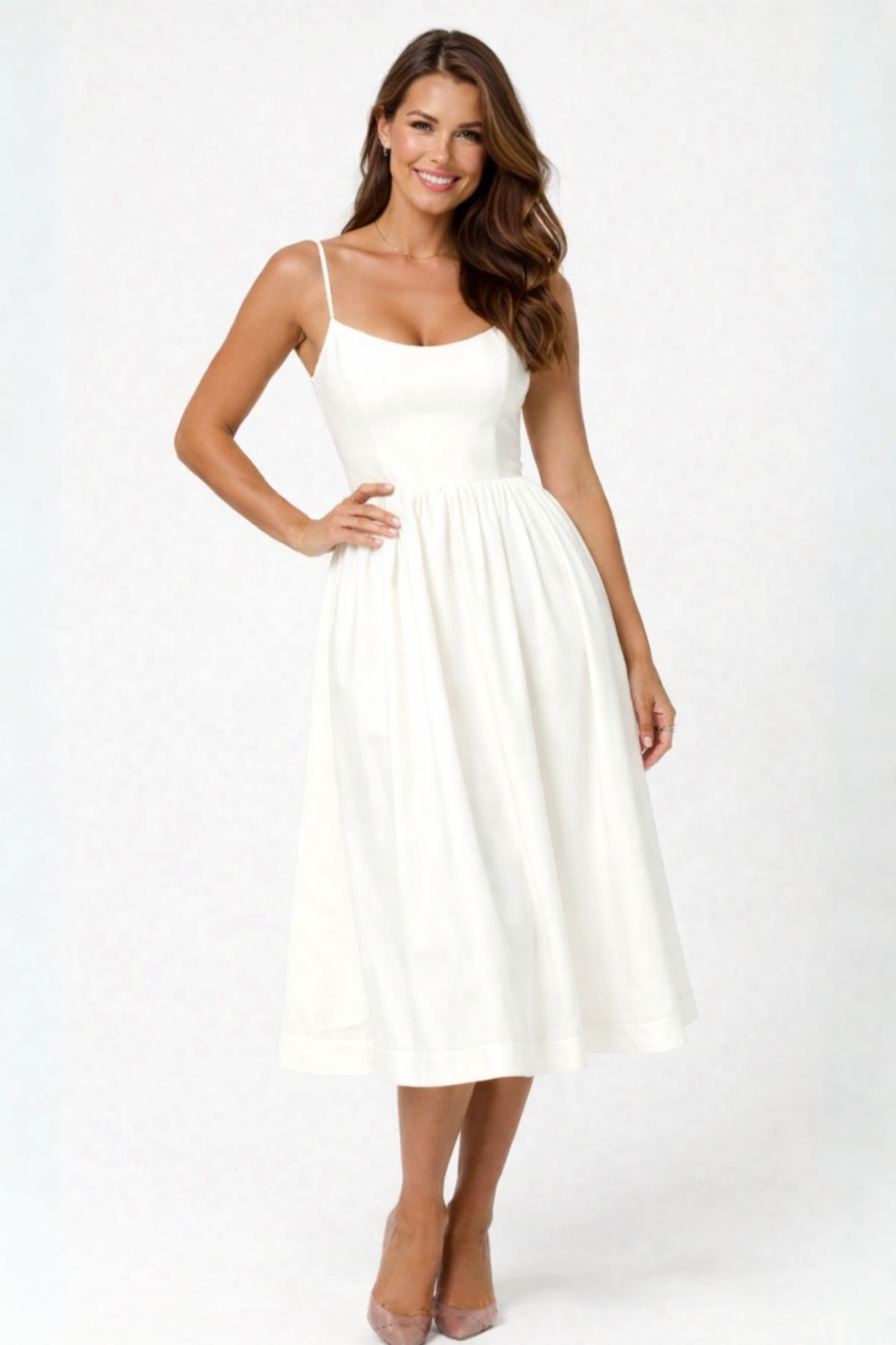 Kate – Women Flowing Midi Dress Lightweight Summer Occasion Dress-Women's Dresses-Lyrasue-White-S-Lyrasue