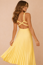 Lauren – Woman Yellow Sleeveless Flowing Midi Wedding Guest Dress-Midi Dress - SS - Womens - Dresses-Lyrasue-Lyrasue