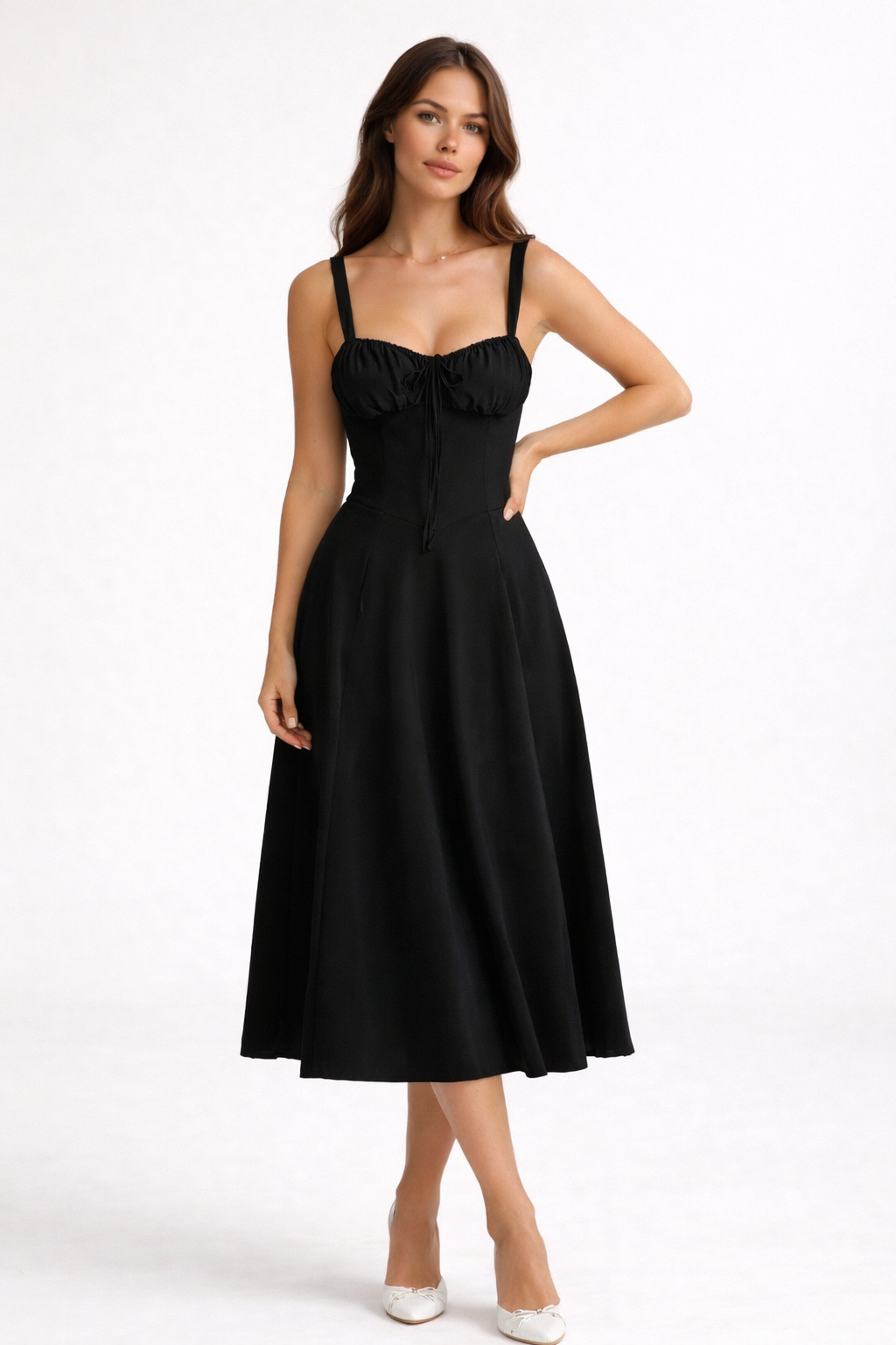 Liana Corset Midi Dress - Woman Wedding Guest Dress-Midi Dresses-Lyrasue-Black-S-Lyrasue