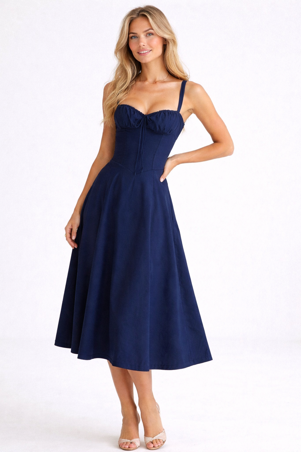 Liana Corset Midi Dress - Woman Wedding Guest Dress-Midi Dresses-Lyrasue-Navy Blue-S-Lyrasue