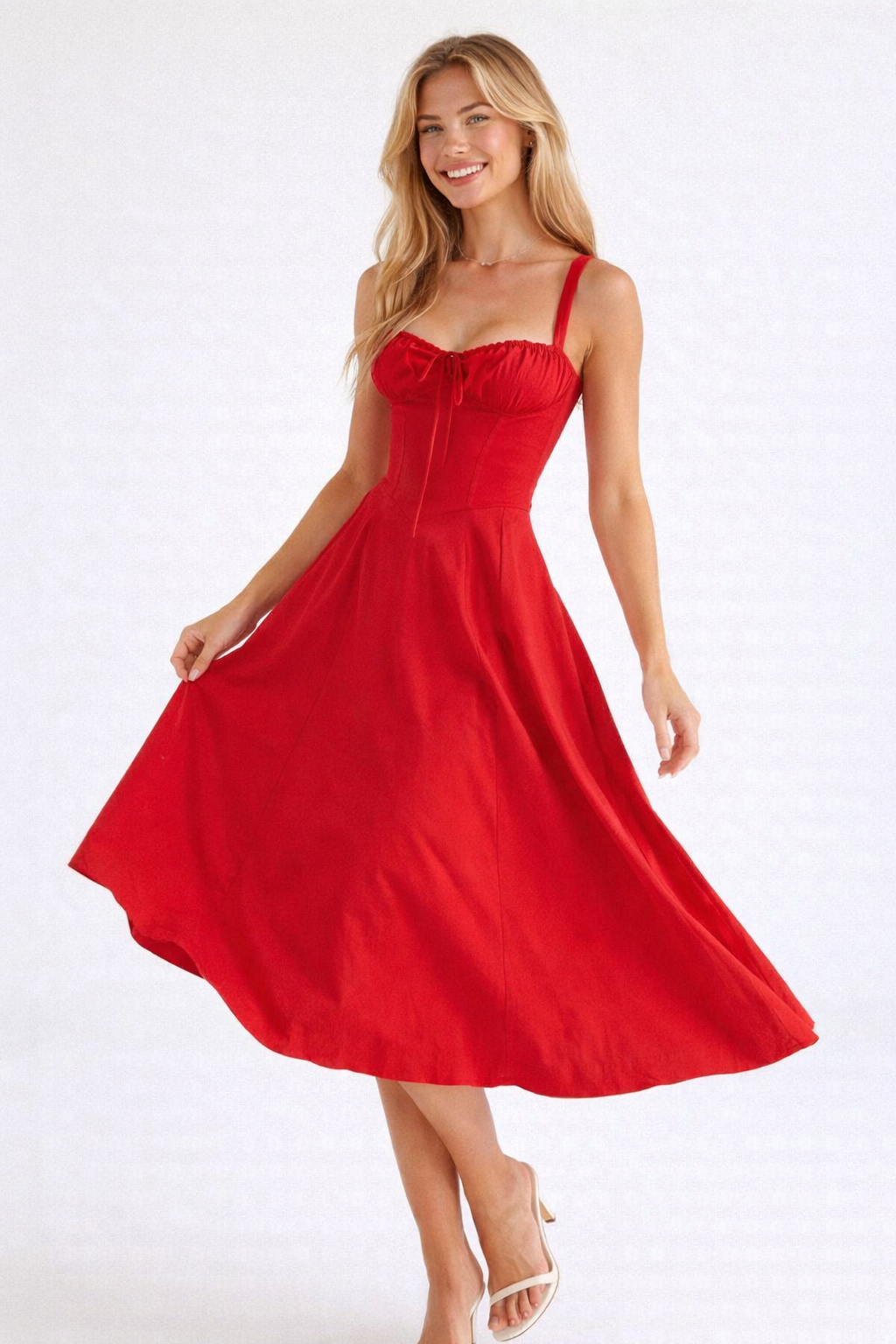 Liana Corset Midi Dress - Woman Wedding Guest Dress-Midi Dresses-Lyrasue-Red-S-Lyrasue