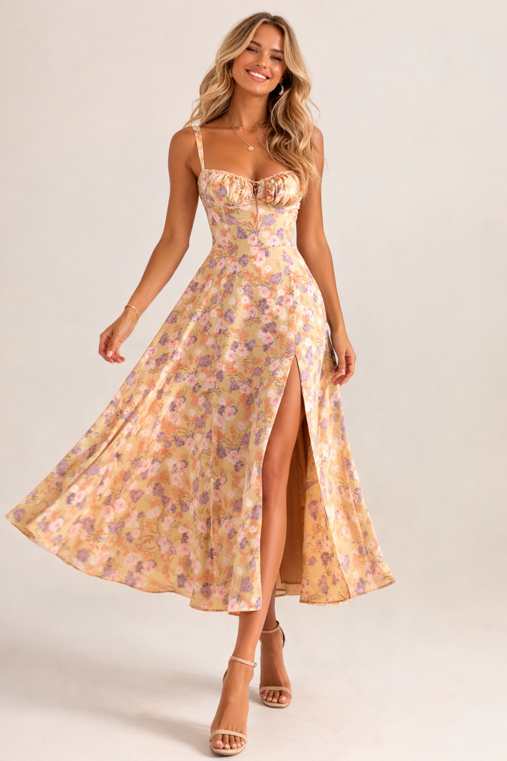 Liana Corset Midi Dress - Woman Wedding Guest Dress-Midi Dresses-Lyrasue-Yellow-S-Lyrasue