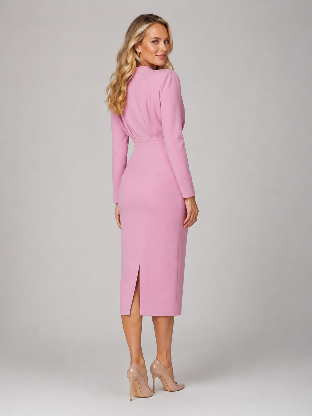 Lyric - Women's High Neck Long Sleeve Midi Dress-Women’s Dress-Lyrasue-Lyrasue