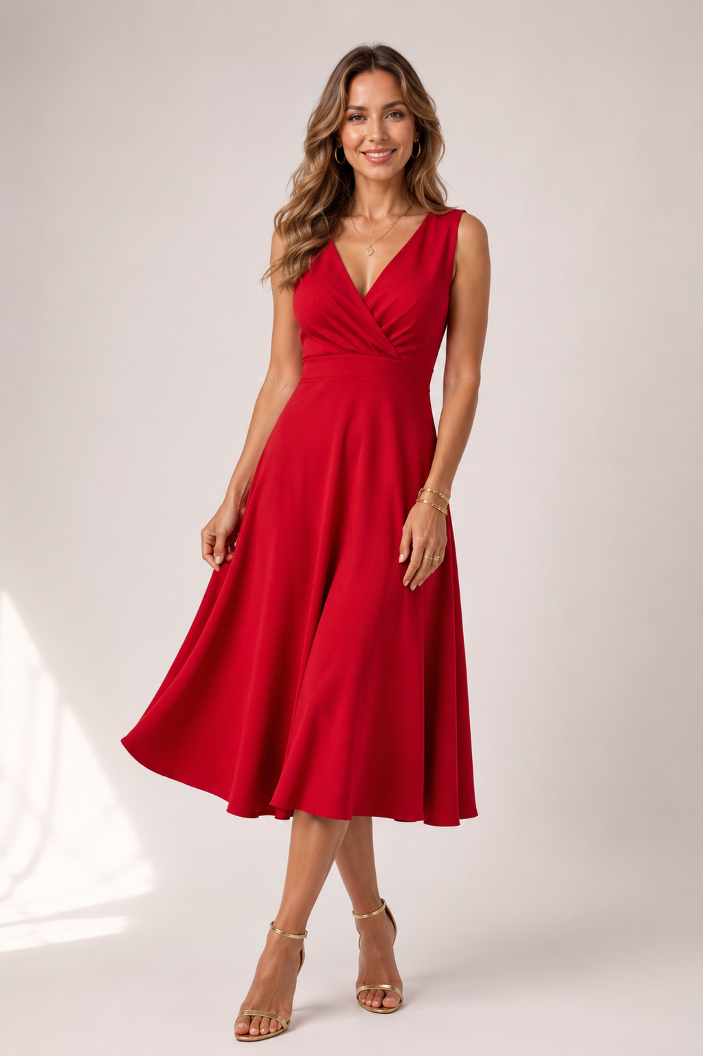 Novalee - Women's Sleeveless V Neck Midi Dress-Women’s Midi Dress-Lyrasue-Lyrasue