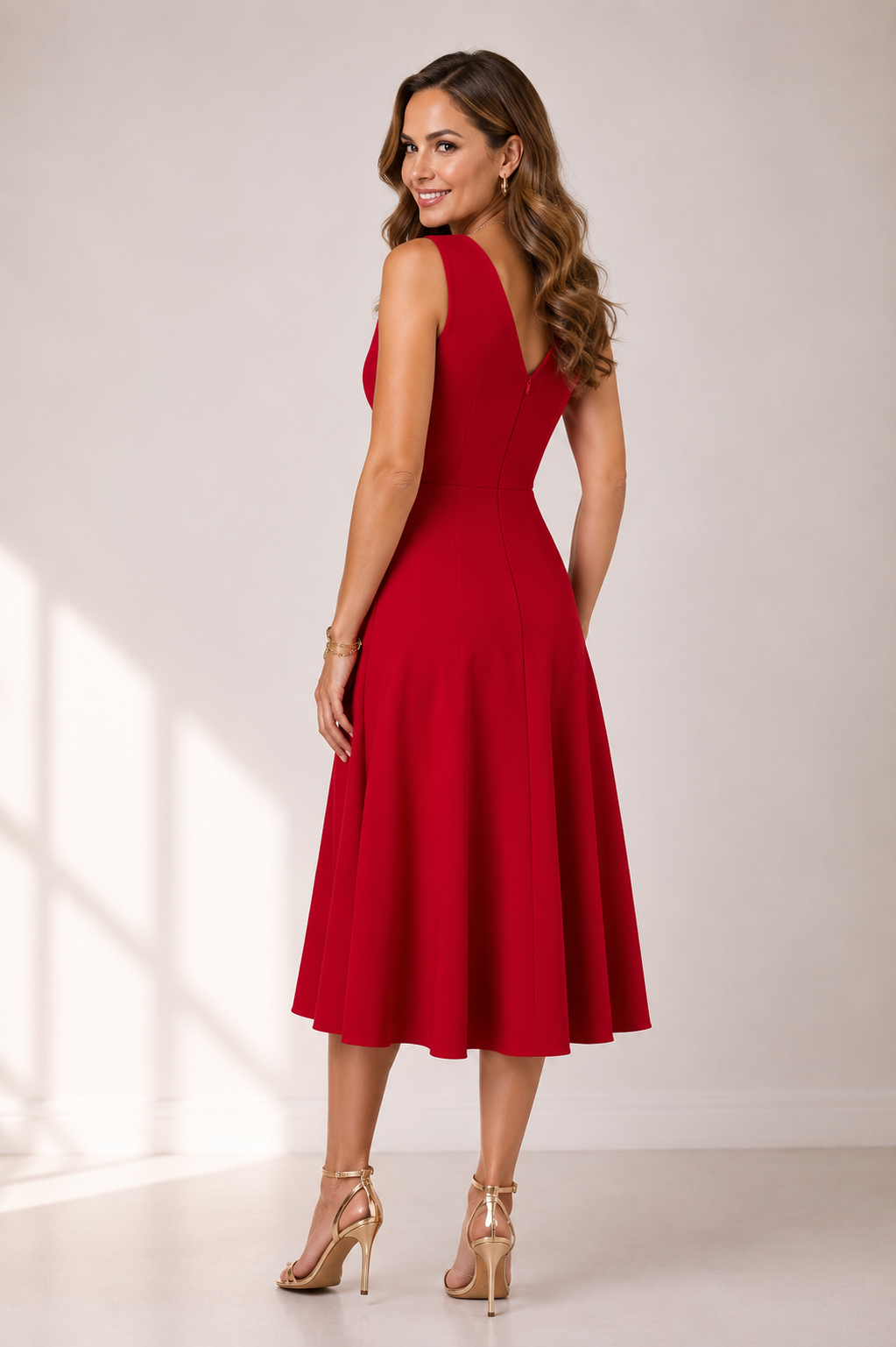 Novalee - Women's Sleeveless V Neck Midi Dress-Women’s Midi Dress-Lyrasue-Lyrasue