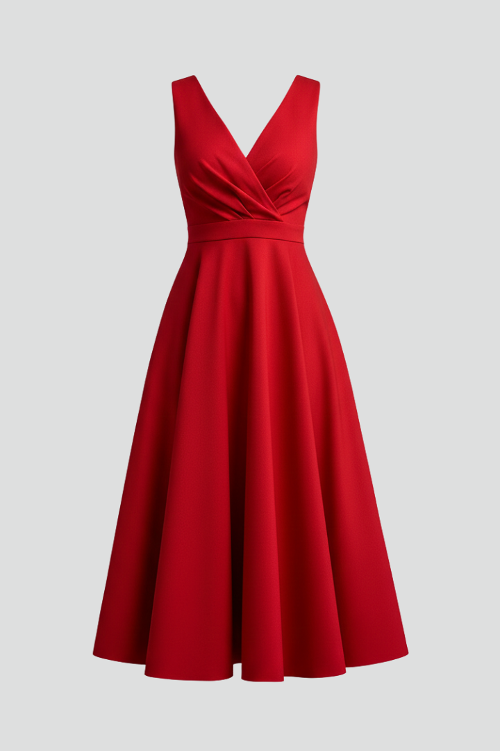 Novalee - Women's Sleeveless V Neck Midi Dress-Women’s Midi Dress-Lyrasue-Lyrasue