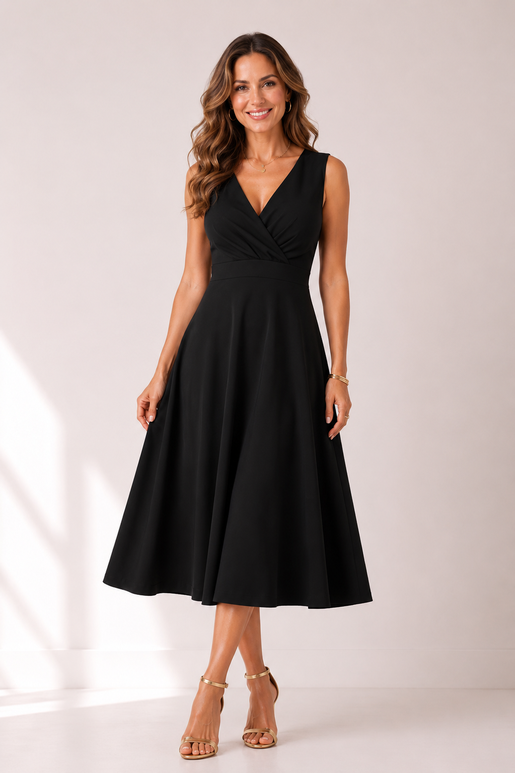 Novalee - Women's Sleeveless V Neck Midi Dress-Women’s Midi Dress-Lyrasue-Lyrasue