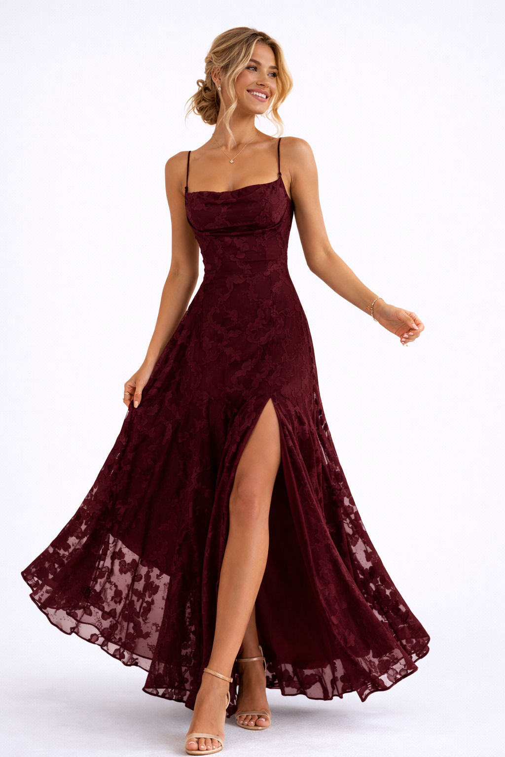 Olivia - Woman Floral Sleeveless Maxi Dress-Maxi Dress - AS - Womens - Dresses-Lyrasue-Cherry-XS-Lyrasue