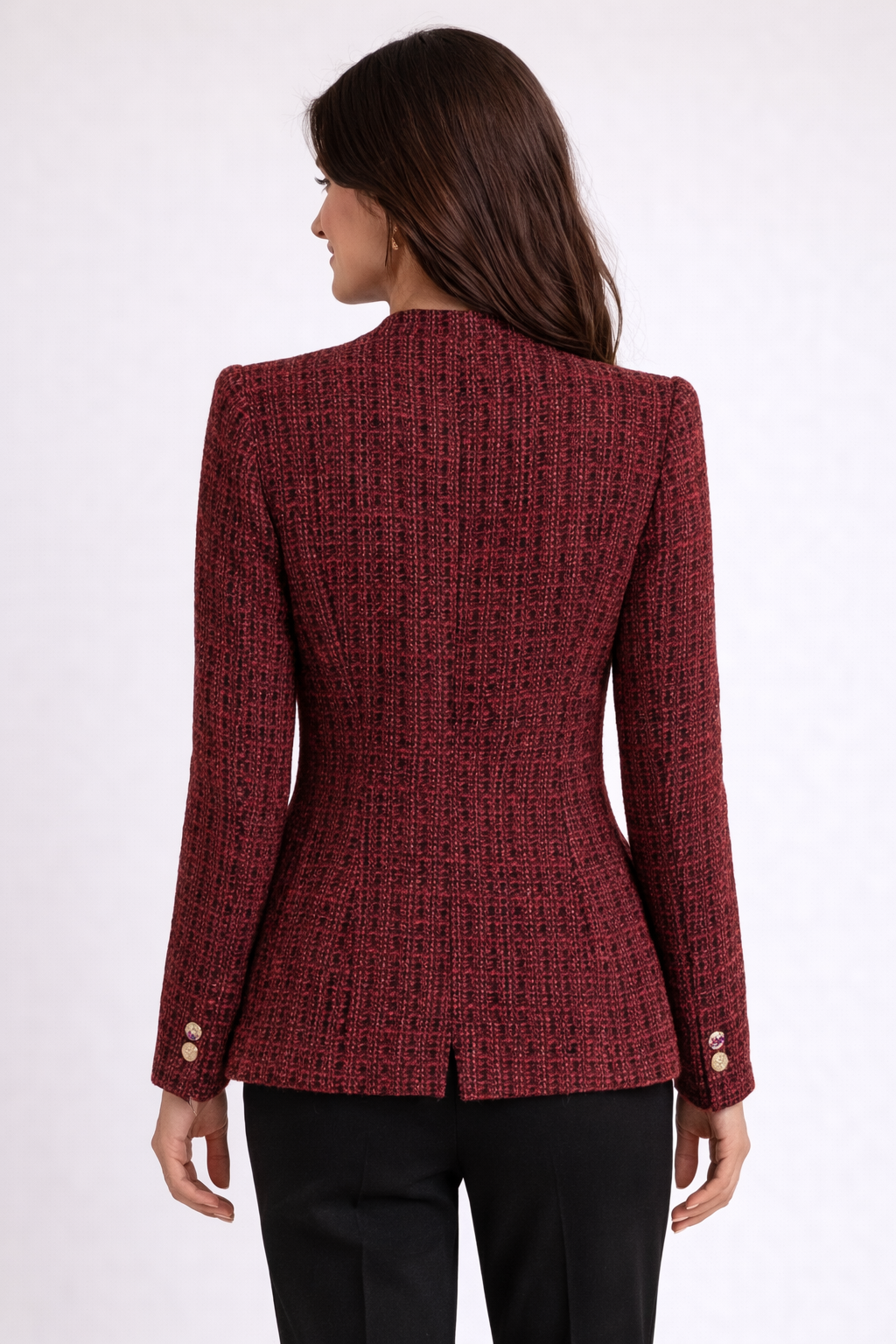 Rosie Tweed Button Blazer – Burgundy Women’s Jacket-Blazer - AS - Womens - Blazers-Lyrasue-Lyrasue