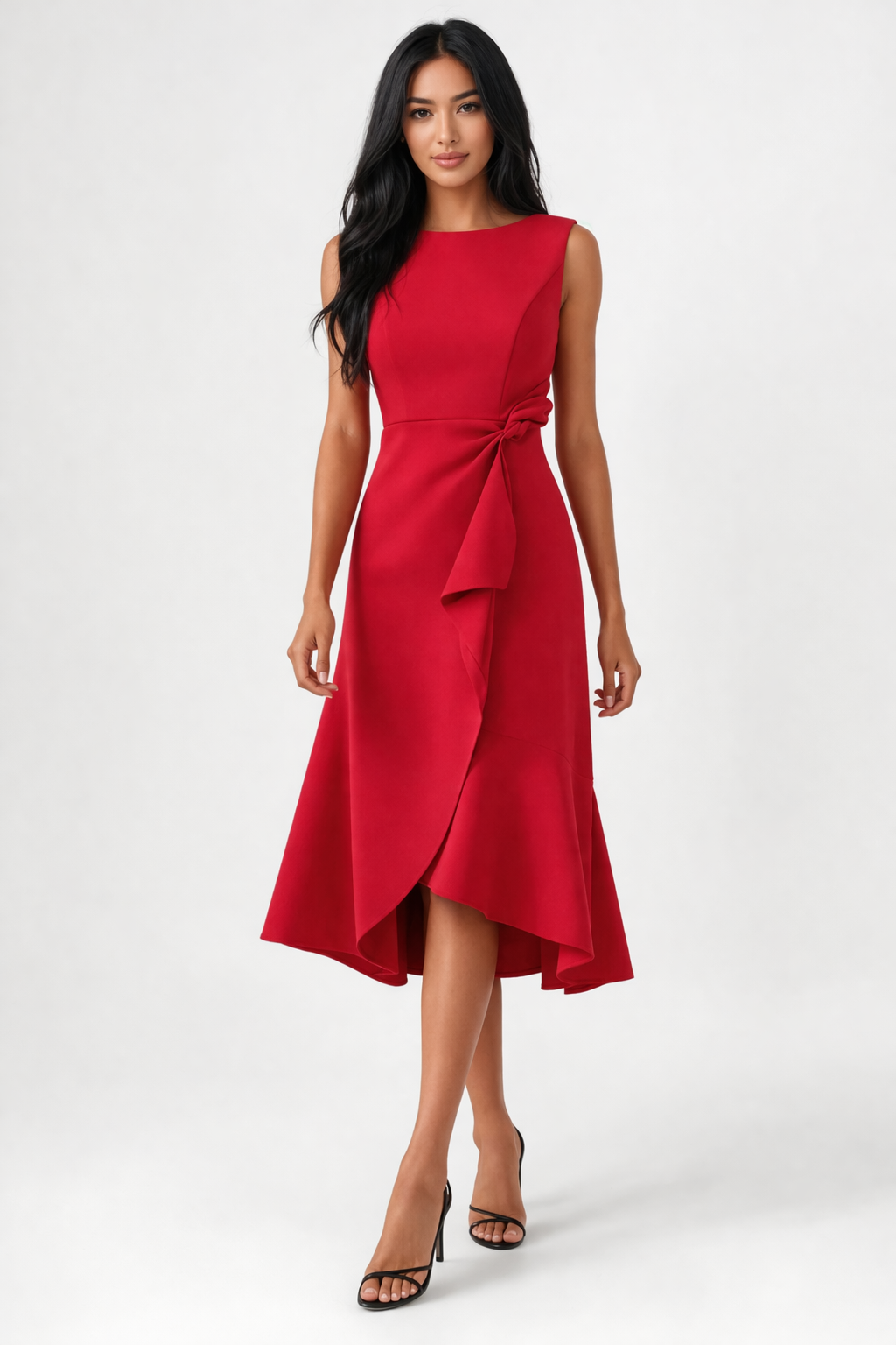 Ruby - Woman Draped Asymmetric Midi Party Dress-Lyrasue-Red-S-Lyrasue