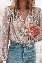 Seren - Women's Sequin Button-Up Blouse with Long Sleeves-Blouse Women-Lyrasue-Lyrasue
