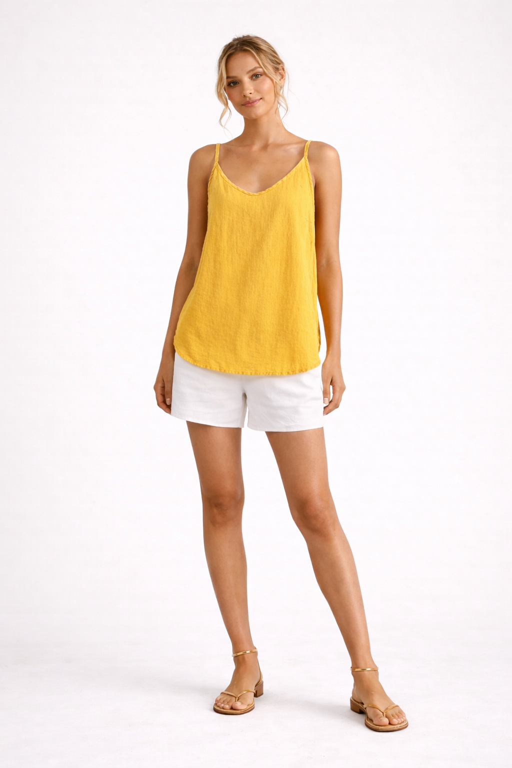 Sienna - Women’s Spaghetti Strap Linen Summer Top-Shirts & Tops-Lyrasue-Yellow-XS-Lyrasue