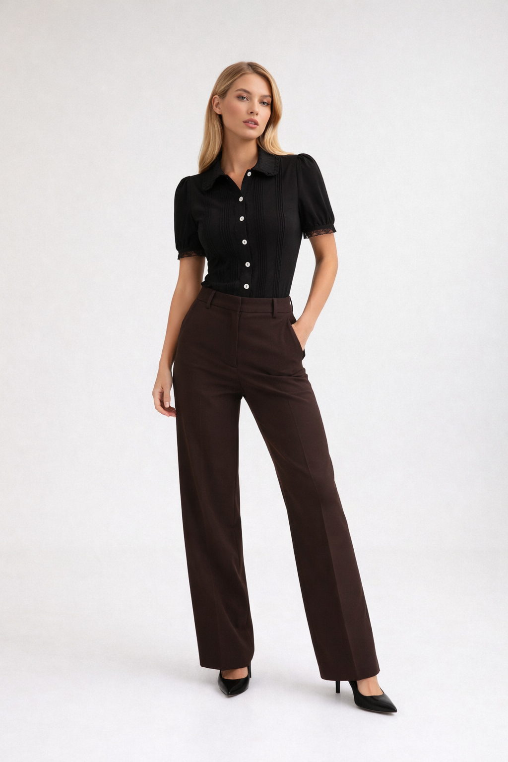 Skye – Woman Black Lace Trim Short Sleeve Blouse Chelsea Collar-Blouse - AS - Womens - Tops-Lyrasue-Black-XS-Lyrasue