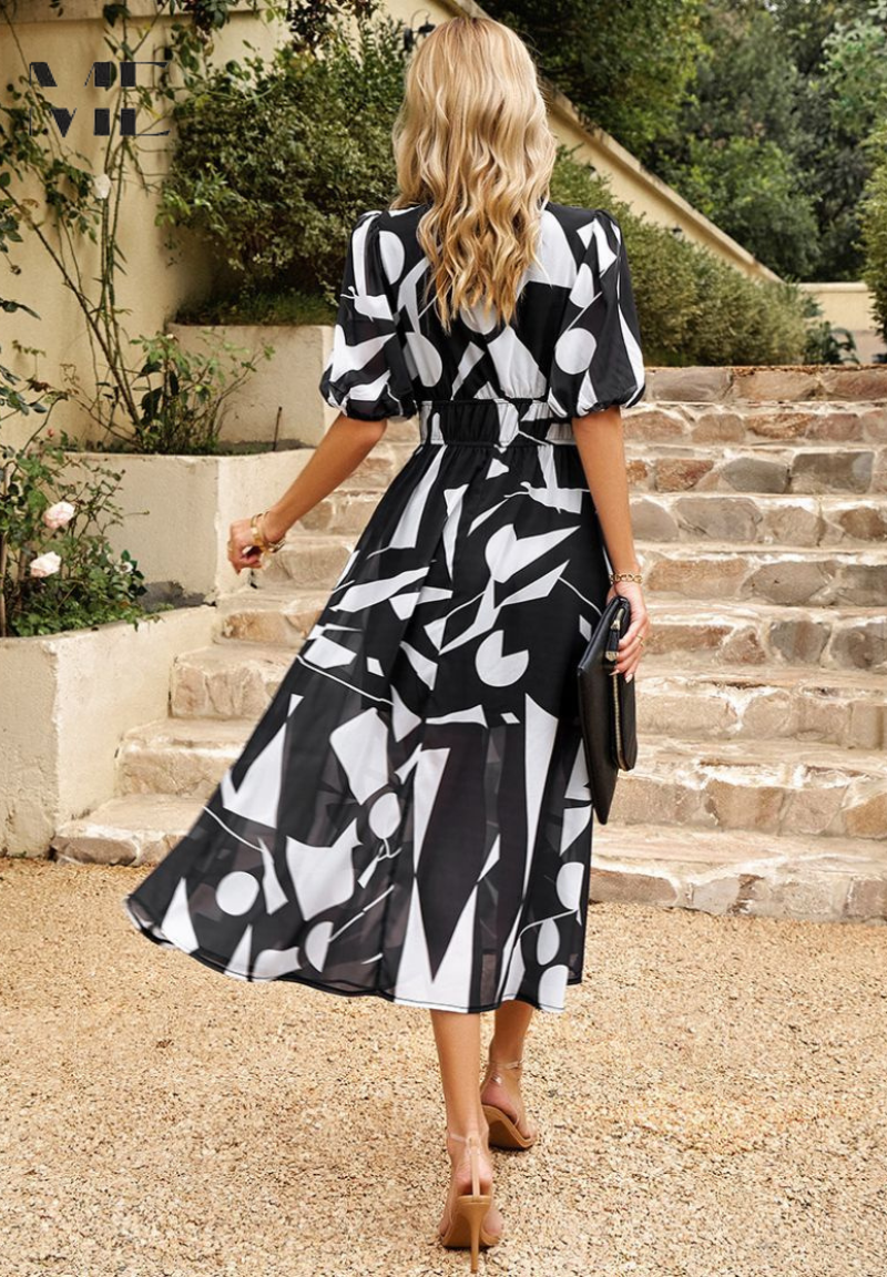 Solene - Women's Botanical Chiffon Midi Dress-Women Dresses Midi-Lyrasue-Lyrasue
