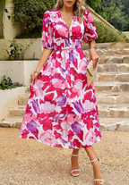 Solene - Women's Botanical Chiffon Midi Dress-Women Dresses Midi-Lyrasue-Lyrasue