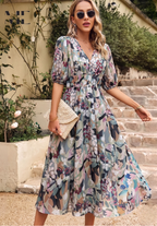 Solene - Women's Botanical Chiffon Midi Dress-Women Dresses Midi-Lyrasue-Lyrasue