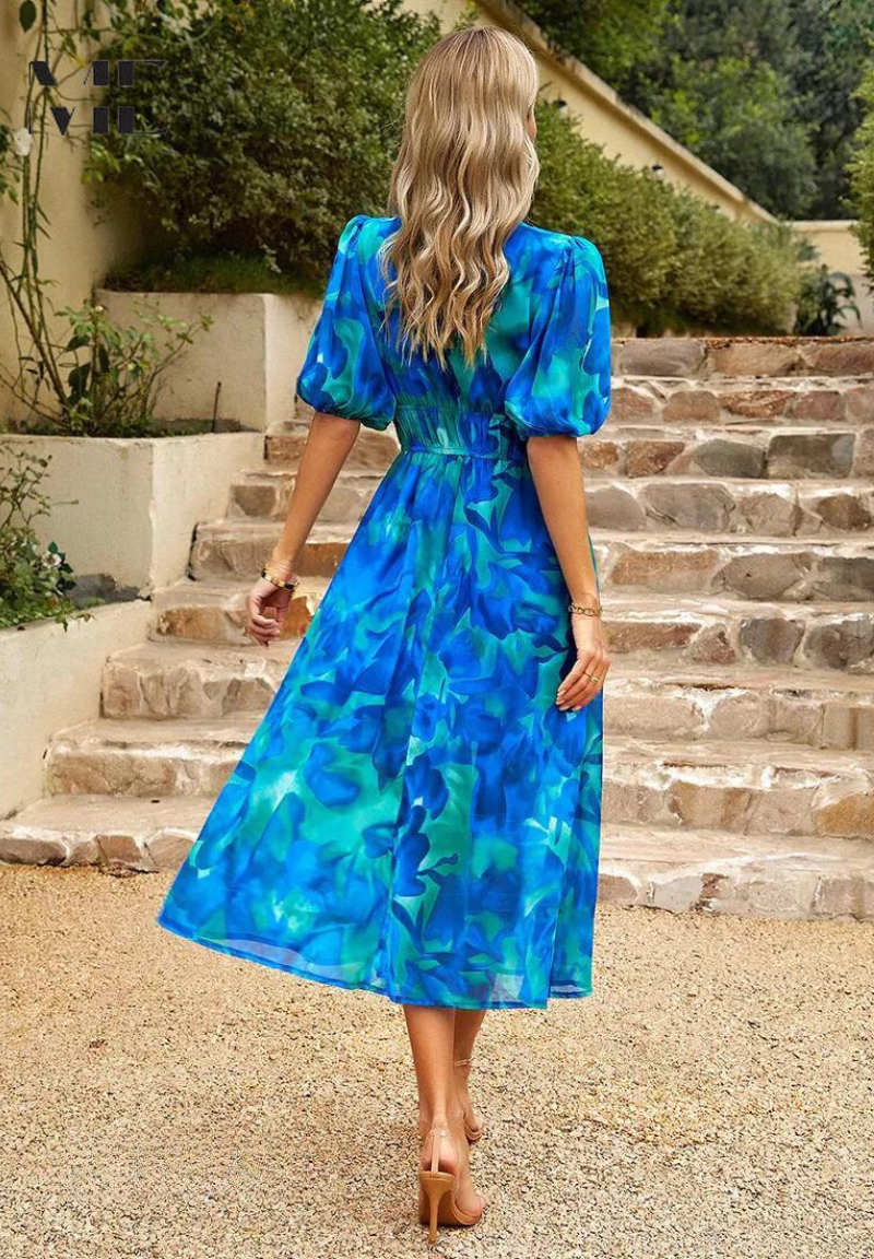 Solene - Women's Botanical Chiffon Midi Dress-Women Dresses Midi-Lyrasue-Lyrasue