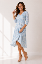 Winslet - Women's Floral Wrap Midi Dress with V-neckline-Women’s Midi Dress Summer Push-Lyrasue-Lyrasue