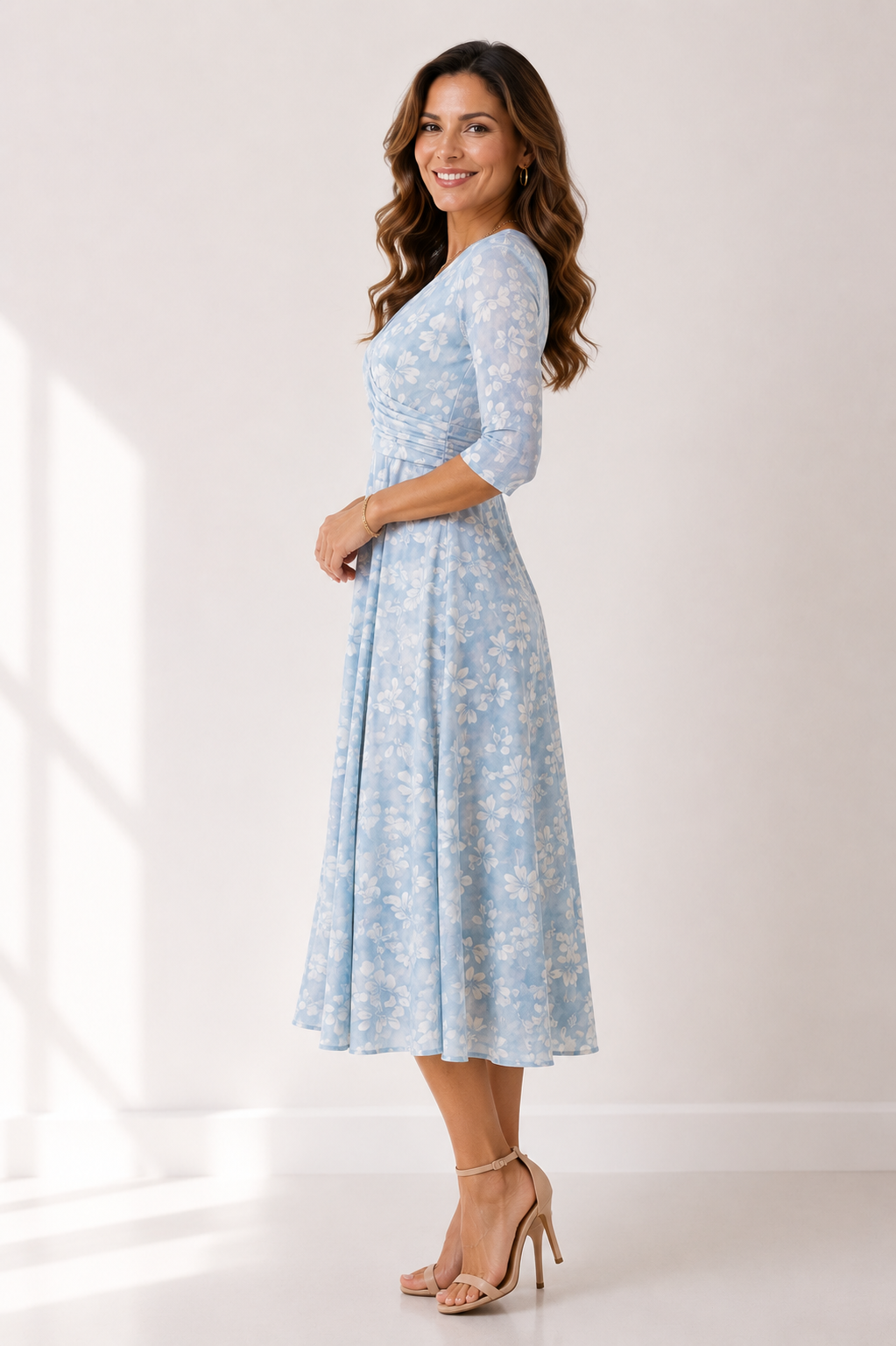Winslet - Women's Floral Wrap Midi Dress with V-neckline-Women’s Midi Dress Summer Push-Lyrasue-Lyrasue