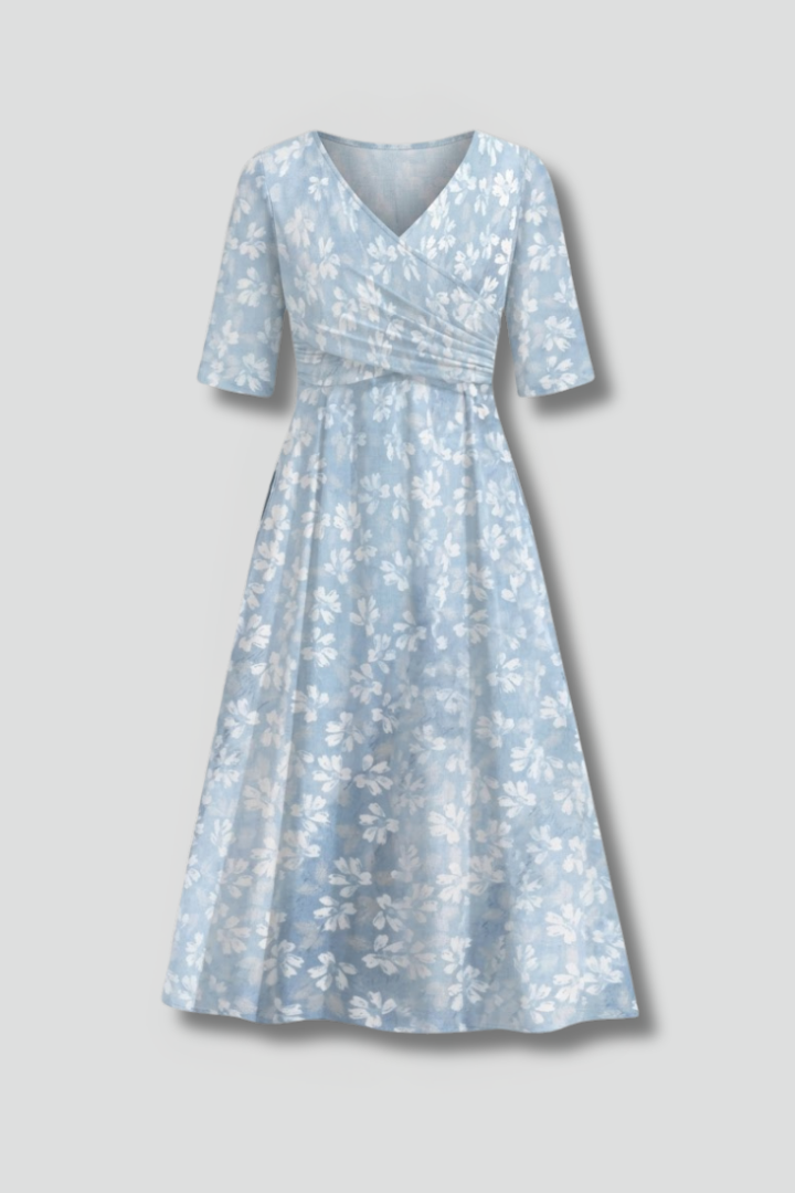 Winslet - Women's Floral Wrap Midi Dress with V-neckline-Women’s Midi Dress Summer Push-Lyrasue-Lyrasue